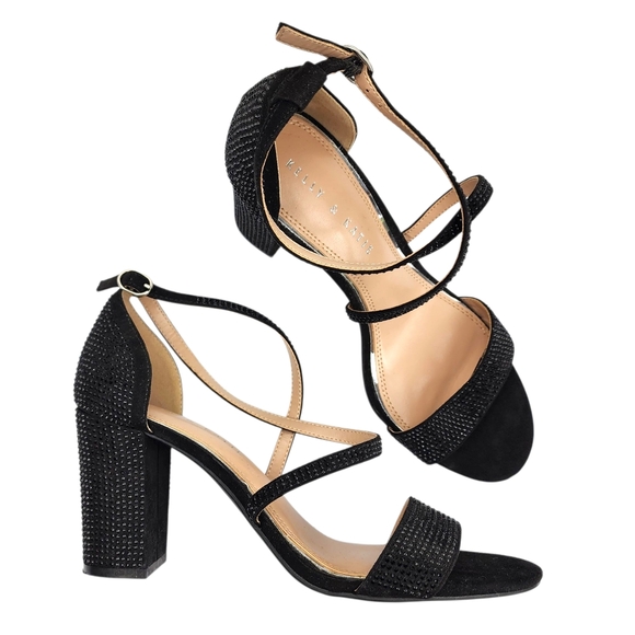 Kelly & Katie Paloona Rhinestones Heels Sandals Strappy Pumps Black Size 9M - Picture 1 of 12